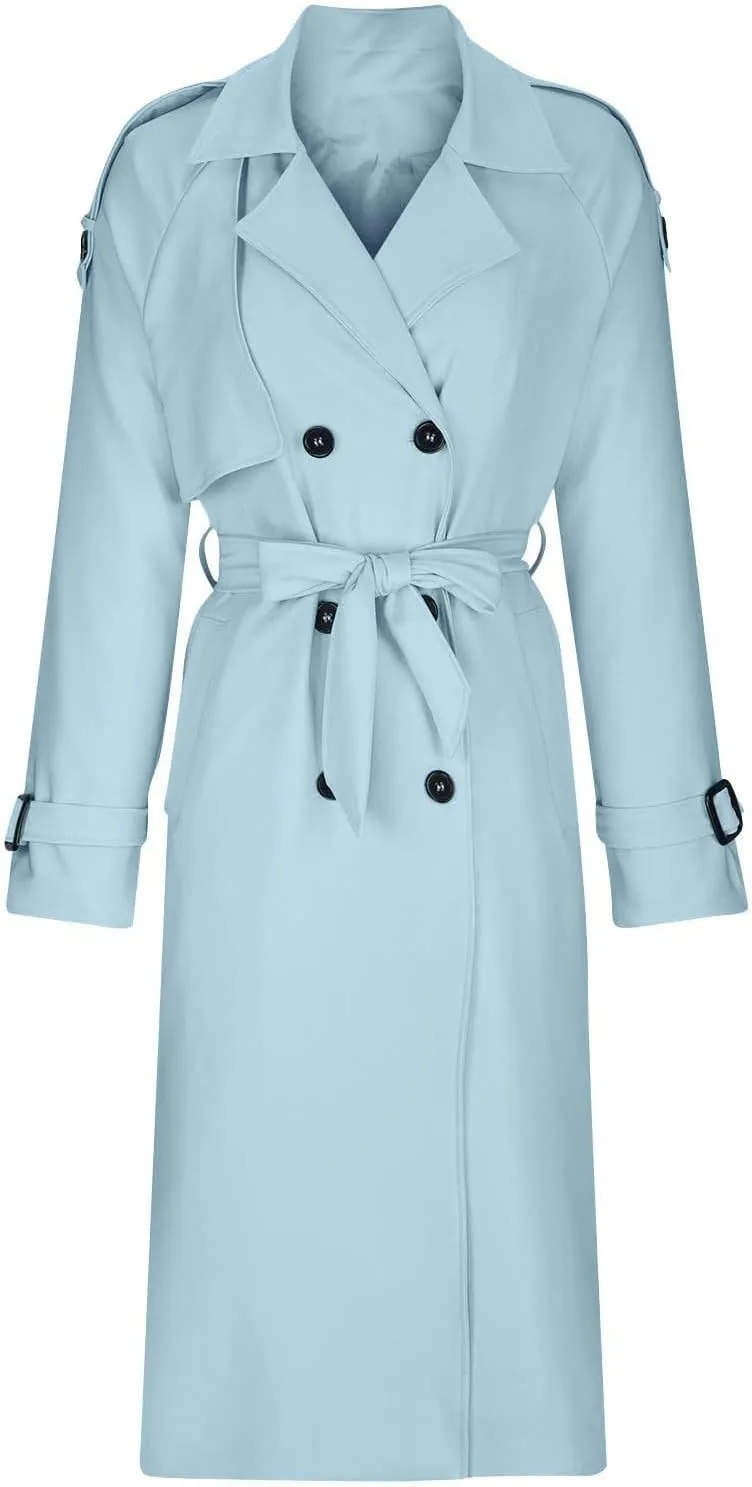 Women's Trench Coat Double Breasted Long Trench Coats 2025 Fall Fashion Windproof Classic Lapel Overcoat with Belt