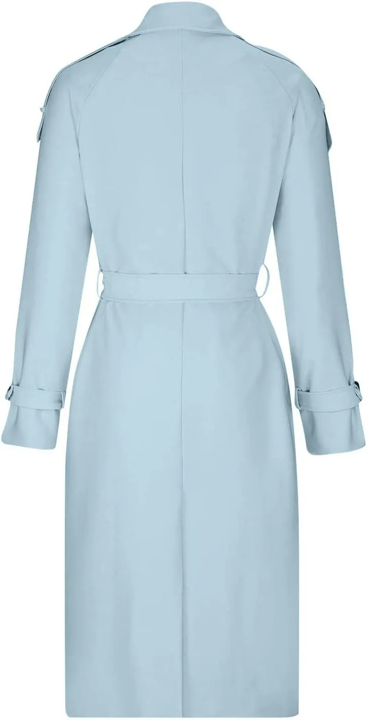 Women's Trench Coat Double Breasted Long Trench Coats 2025 Fall Fashion Windproof Classic Lapel Overcoat with Belt