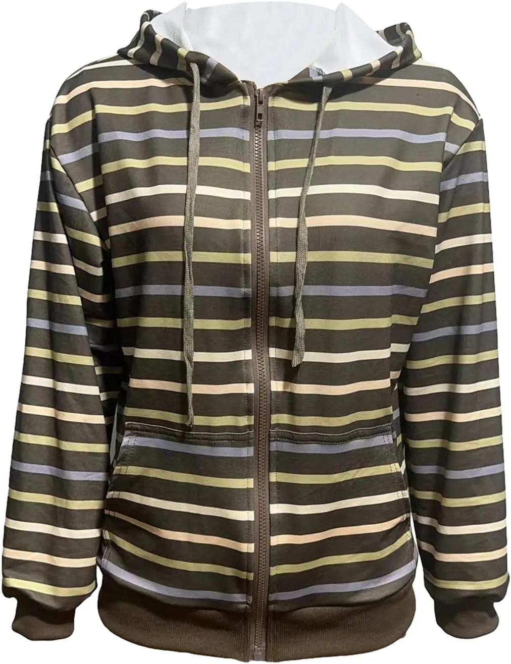 Women's Y2K Long Sleeve Striped Hoodie Oversized Zip Up Drawstring Color Block Sweatshirt Casual Jacket Streetwear