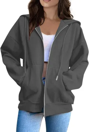 Zip Up Hoodies for Women 2025 Drawstring Soft Jackets Casual Sweatshirts with Pocket