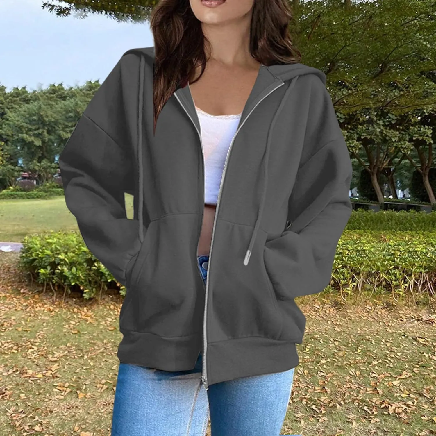 Zip Up Hoodies for Women 2025 Drawstring Soft Jackets Casual Sweatshirts with Pocket