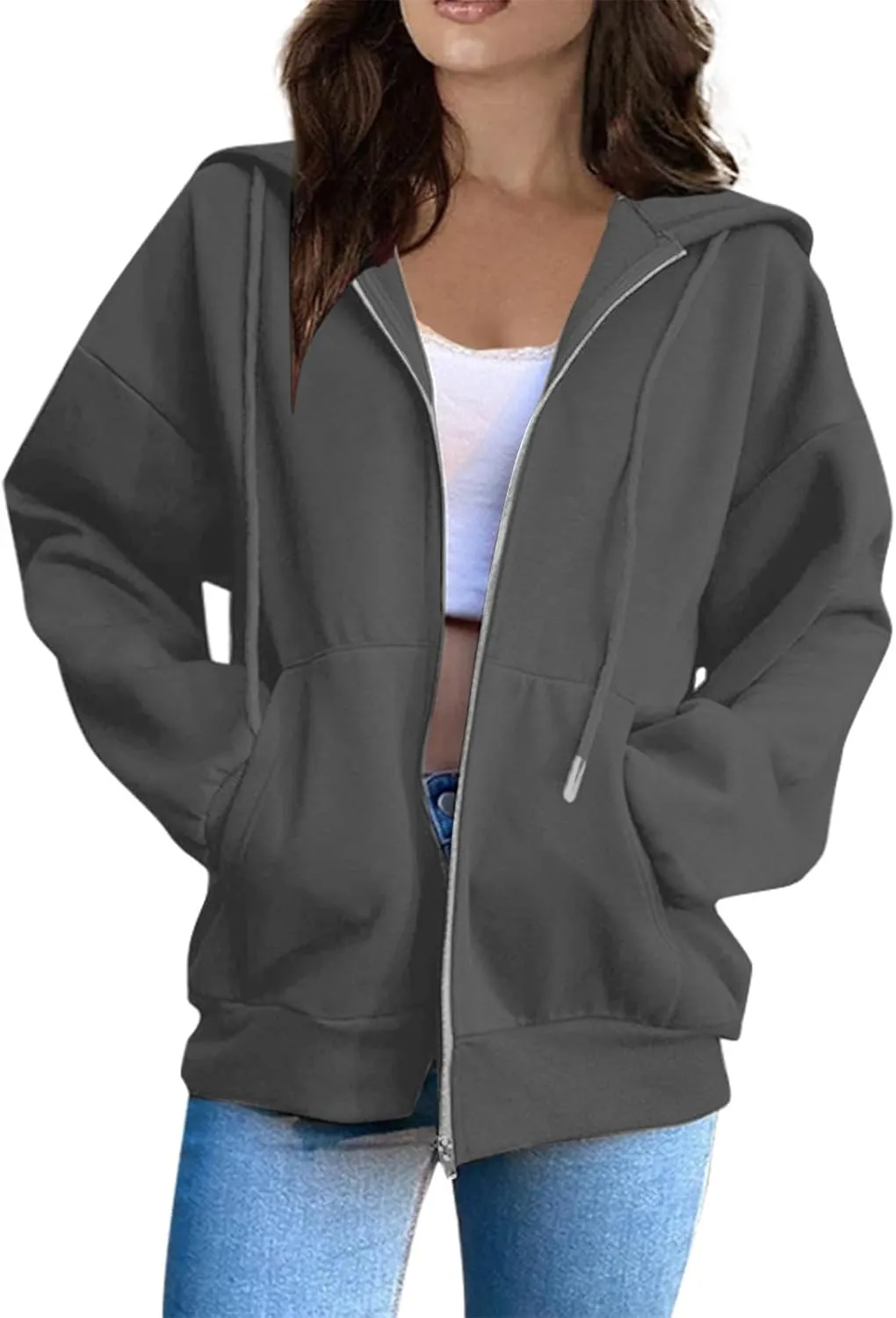 Zip Up Hoodies for Women 2025 Drawstring Soft Jackets Casual Sweatshirts with Pocket